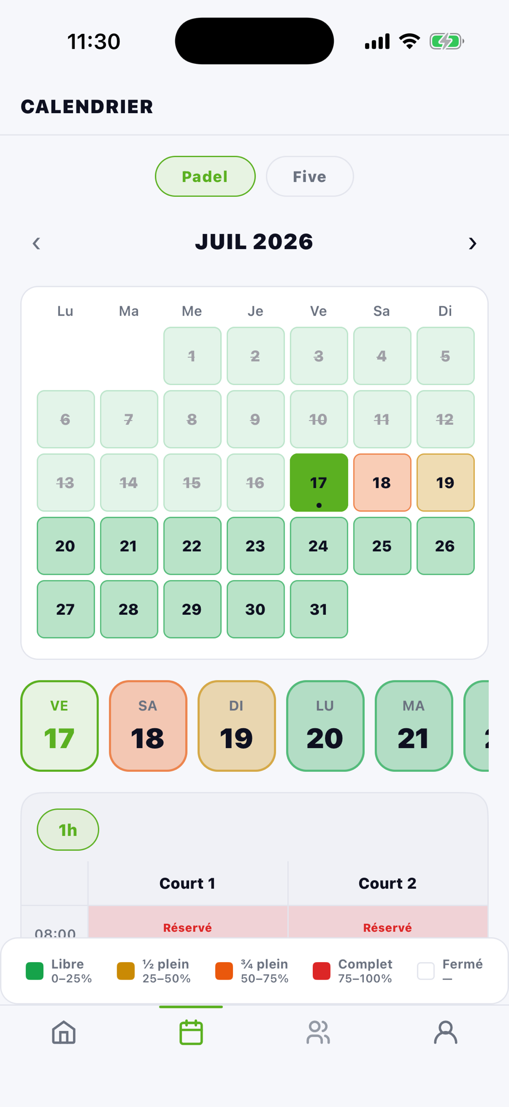 App SPOT Pro Employé — calendrier coloré par remplissage