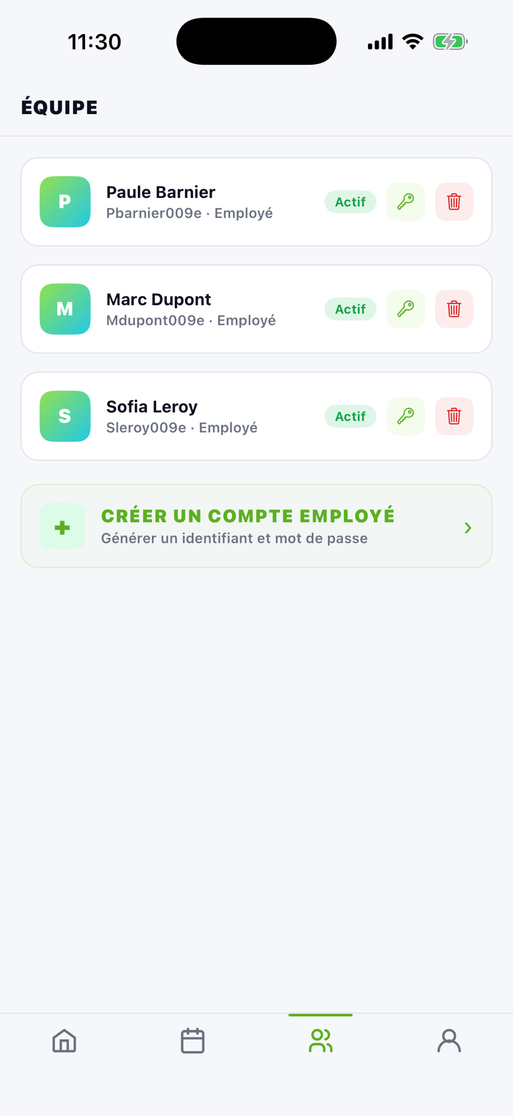 App SPOT Pro Employé — vue équipe du manager