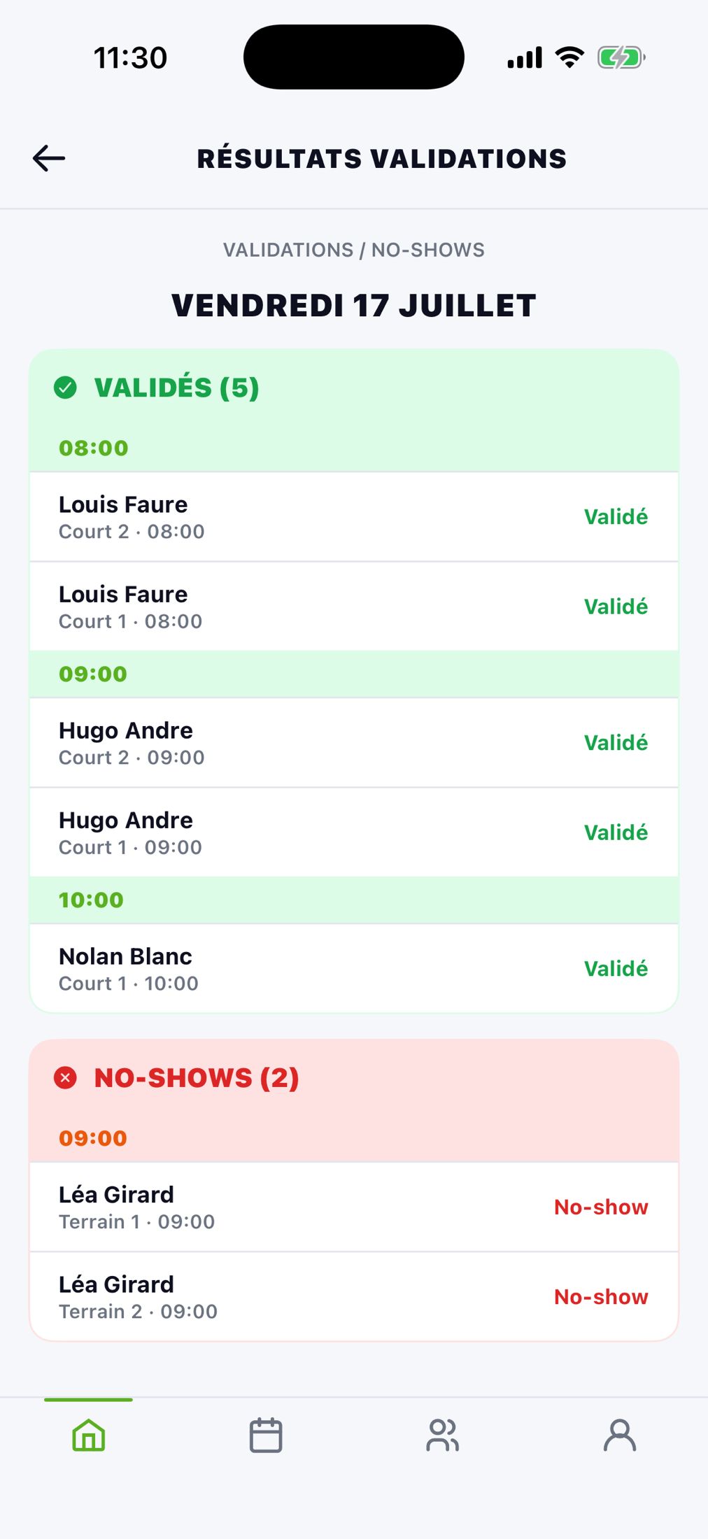 App SPOT Pro Employé — arrivées validées et no-shows